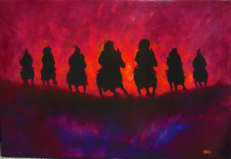 Donald Brewer Wakpa Original Art Painting On Canvas 7 Night Riders Fine Art Obo