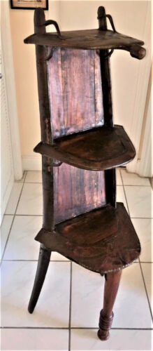 Antique Wooden Metal Stand Rack Shelf Three Tier with Metal Accents