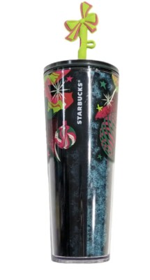 Starbucks Tumbler Cup with Silicone Straw Topper Holiday 2023 24 oz NWT