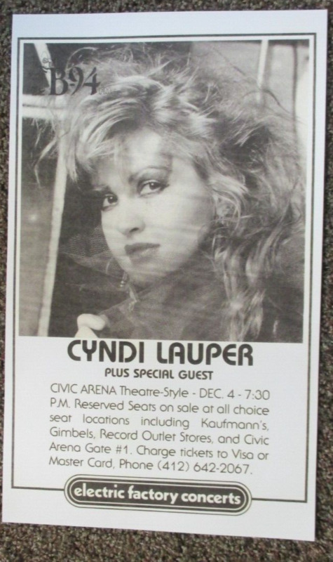 Cyndi Lauper Concert Poster Pittsburgh Civic Arena Dec 4th -  11" X 17" !