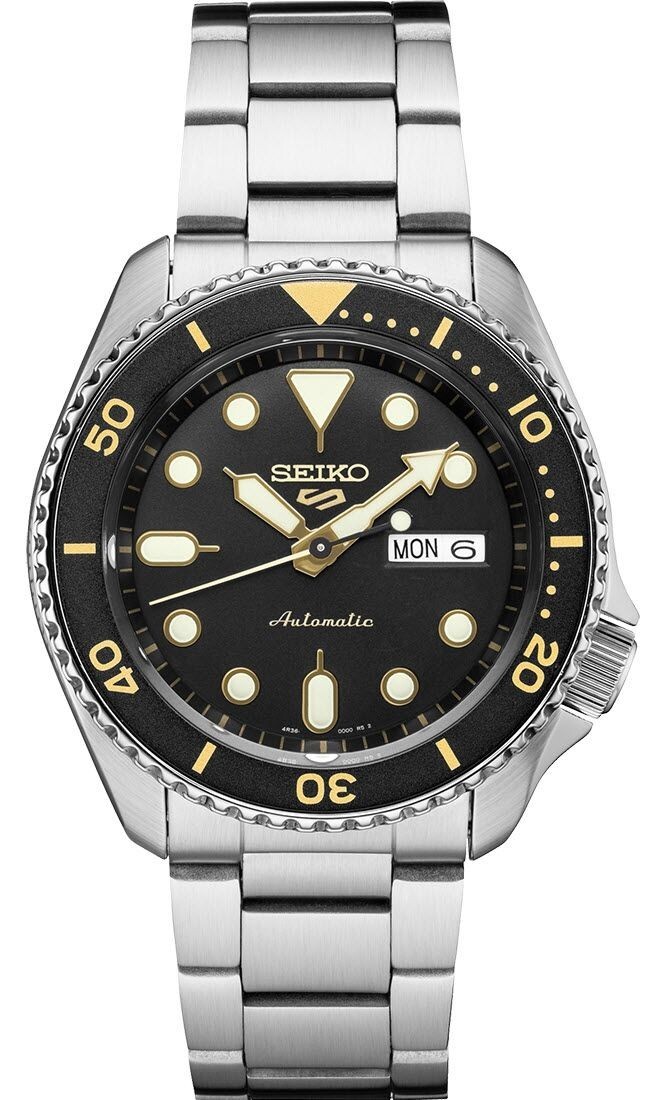 Pre-owned Seiko 5 Sports Srpd57 Men's Stainless Steel Black Dial Day Date Automatic Watch