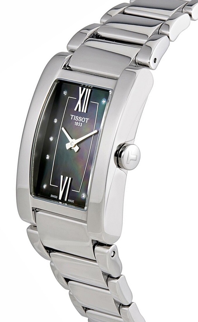 Pre-owned Tissot Generosi-t Ladies Black Mother Of Pearl Dial Watch T1053091112600