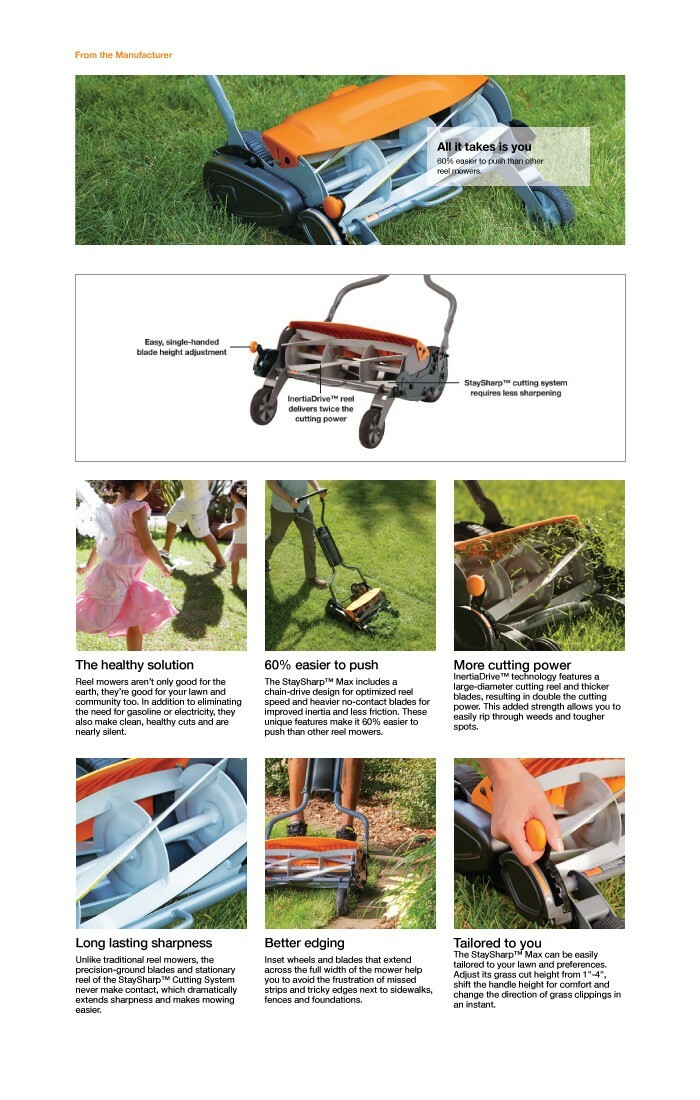 New in Box Fiskars 18 in. Cut Manual Push  Walk Behind Reel Mower org. $199.00