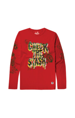 

Мужская футболка с длинным рукавом Hustle Gang Goji Berry Check The Stash, Red/multi-colored