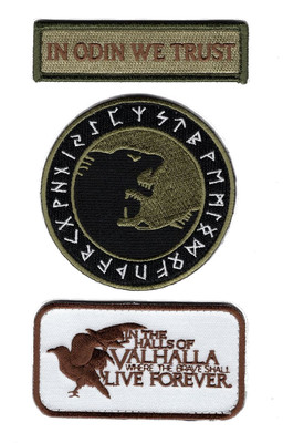 IN ODIN WE TRUST VIKING GOD WOLF IN GOD VIKING RAVEN VALHALLA 3PCS HOOK PATCH 