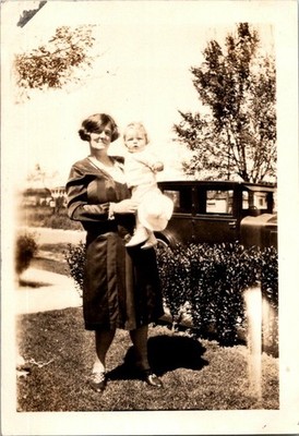 1928 Pretty Mom in Dress Smiling w/ Baby on Easter Sunday FOUND B+W Photo 00194
