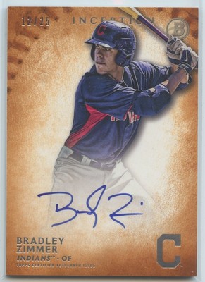 2015 Bowman Inception #PA-BZ Bradley Zimmer Orange 12/25 Auto Rookie RC
