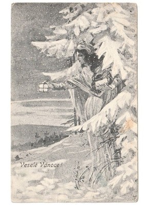 1919 Ancienne Carte Postale De Noël Ange Cadeau Joyeux Noël Vesele Vanoce