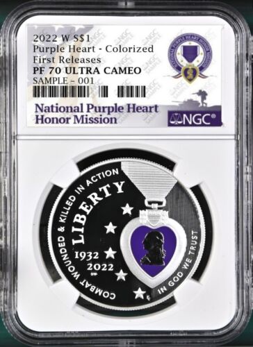 2022 w colorized purple heart proof silver dollar, ngc pf70 uc f/r, Pre-sale