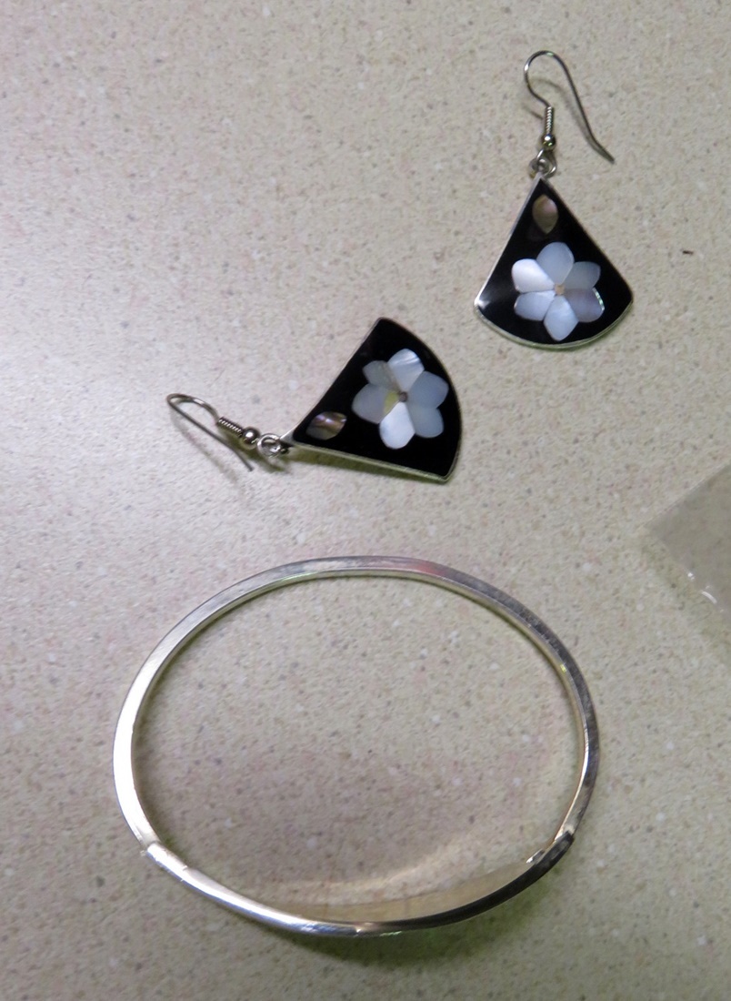 Mexico Alpaca Earrings and Matching Bracelet with Abalone Inlay