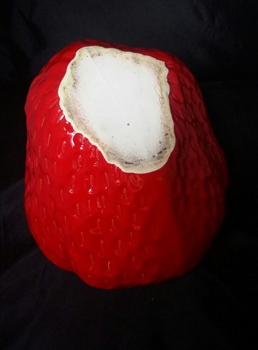 Strawberry Cookie Treat Jar 10 1/2 Tall Ceramic Red Fruit Large Vintage Bright