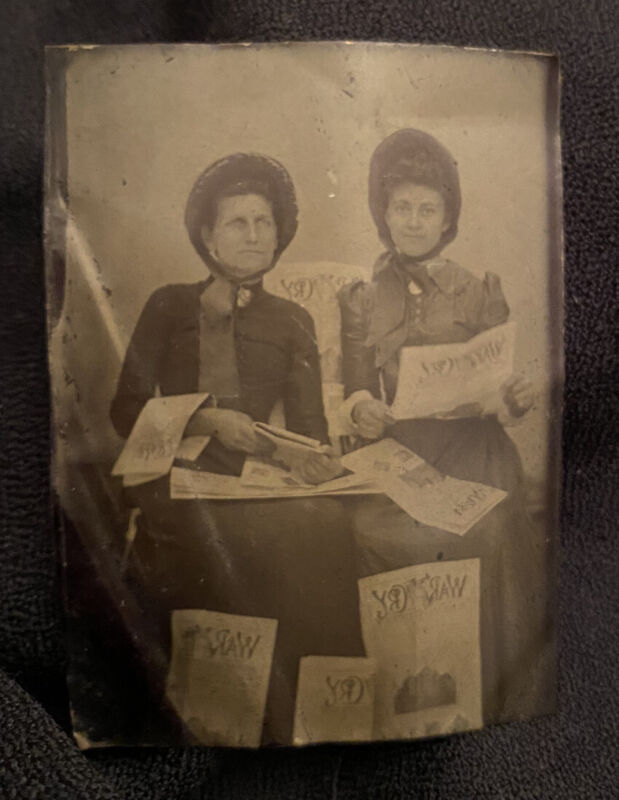 Rare 1800s Tintype Photo Women Holding Salvation Army newspaper- War Cry-