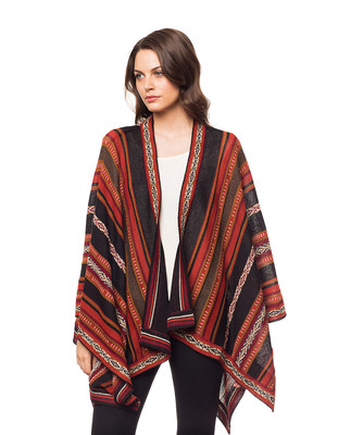 Pre-owned Invisible World 100% Alpaca Wool Ruana Hand Loomed Striped Potosi Multicolor In Multi-color