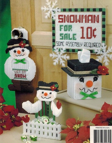 Frosty Friends Plastic Canvas PATTERN Smiling Snowman Winter Holiday Christmas