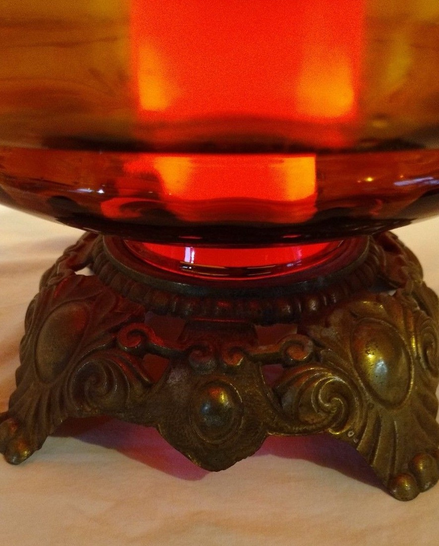 Vintage Falkenstein Lamp #6130 MCM  amber lit glass w/original shade, 41