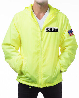 SECURITY EMBROIDERY WINDBREAKER USA FLAG WATERPROOF COACH SAFETY GREEN JACKET