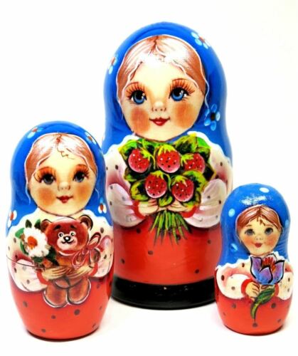 Little Mila 3 Pc Russian Wooden Stacking 4" Nested Toy Handm