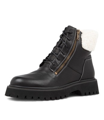 MOLLINI MOLLINI SOOTY BLACK LEATHER LACE UP BOOTS WOMENS SHOES CASUAL BOOTS ANKLE