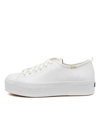 KEDS KEDS TRIPLE UP WHITE LEATHER WOMENS SHOES CASUAL SNEAKERS CASUAL