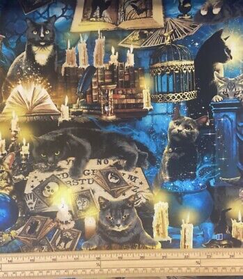 Fat Quarter Witches Black Spooky Cats 100% Cotton Quilting Fabric