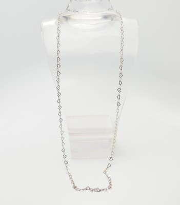Milor vintage 34 inch long sterling silver heart shape link chain necklace Italy