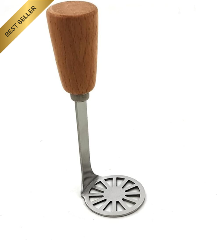 Premium Wooden Potato Masher, Stainless Steel Head with Natural Wood Handle, 15C