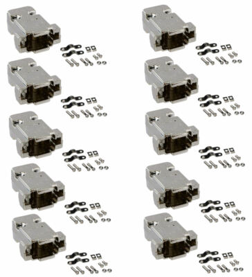 10 x DB9 D-SUB 9 Pin Serial Metalized Plastic Hood Shell Solder Connector Cover