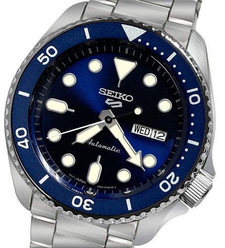 Pre-owned Seiko 5 Sports Automatic Srpd51 Blue Day Date Steel Bracelet Men Watch Japan