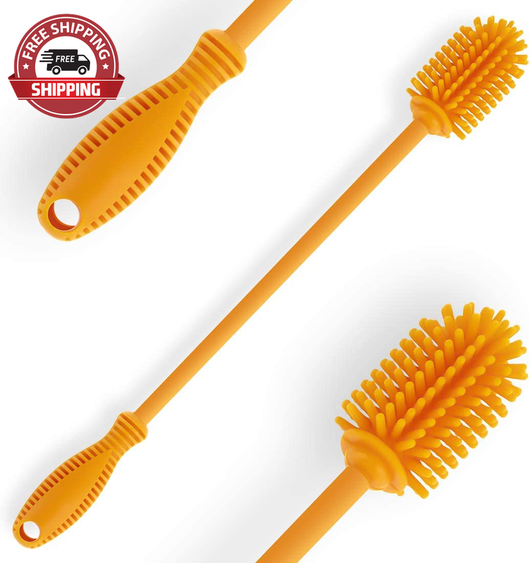 Silicone Bottle Cleaning Brush with Long Handle,12.5" Water Bottle Cleaner for B