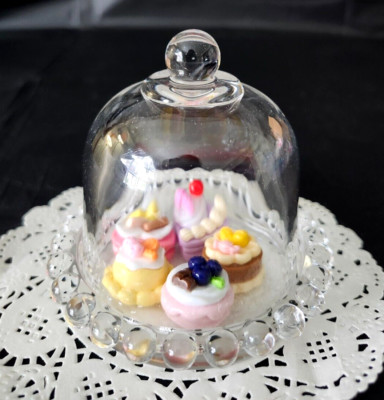 Small Clear Glass Cake Dome w/ 5 Treats Doll Food for American Girl & 18'' Dolls