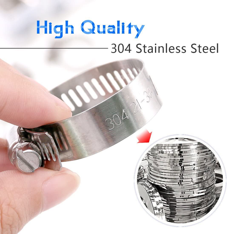 60Pcs Assorted Sizes Hose Clamps Kit, 304 Stainless Steel Adjustable 6-38mm Rang