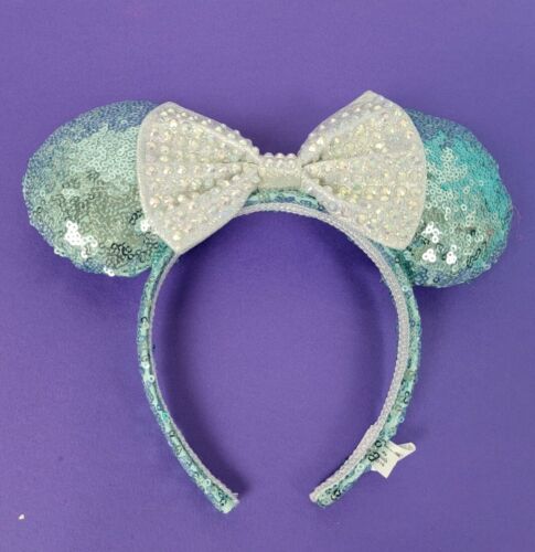 Disney Turquoise Rhinestone Minnie Mouse Ears Headband Bow Spa...