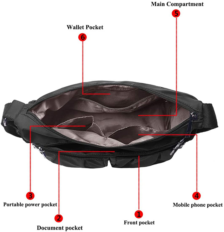 Crossbody Bags for Women Multi Pocket Shoulder Bag Waterproof Nylon Travel