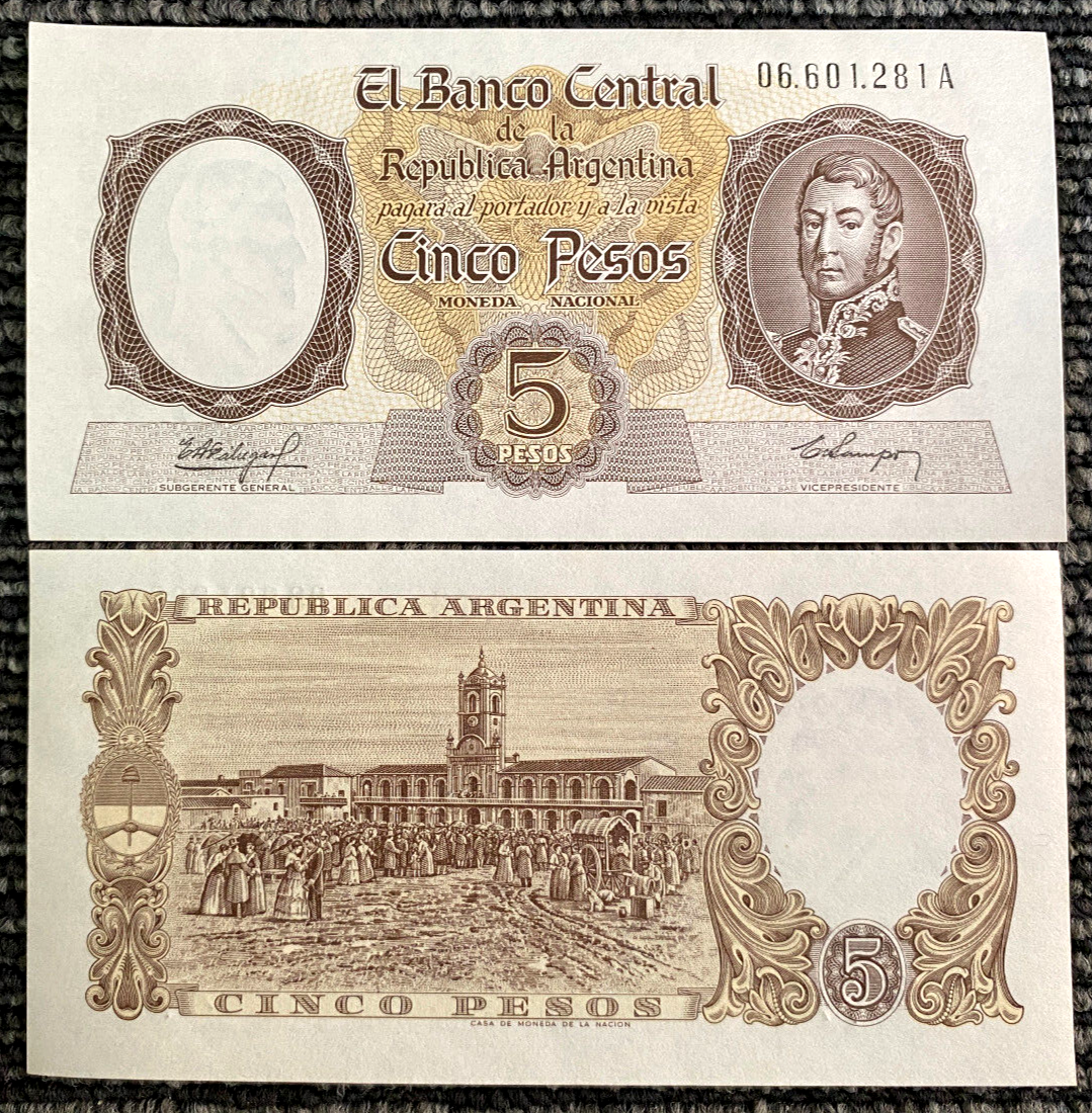 Argentina 5 Pesos P.275a Banknote World Paper Money UNC Currency Bill Note