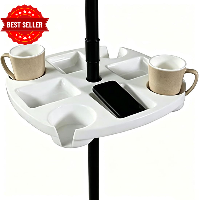Umbrella Pole Table Tray, 17" Beach Umbrella Desk Tray with 4 Cup Holders and 4
