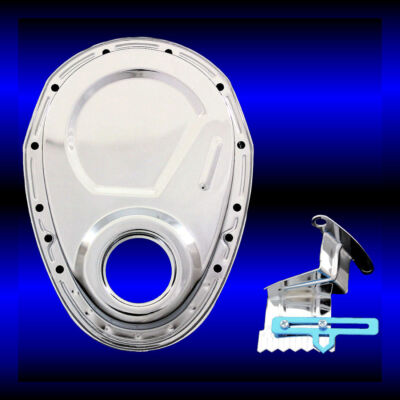 Chrome Timing Chain Cover and 8 Inch Tab Fits Small Block Chevy 350 383 400 SBC