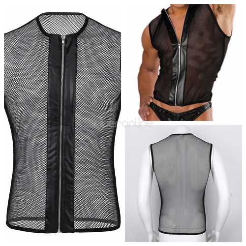 JOGAL Herren Muskel Transparent Shirts Langarm Netz Unterhemd