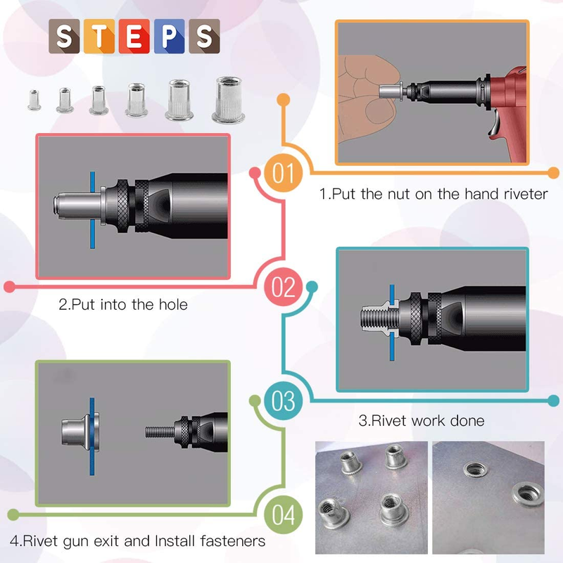 Glarks 50Pcs M5 Stainless Steel Flat Head Rivet Nutsert Set - Threaded Insert Nu