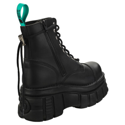 Pre-owned New Rock Rock Combat Vegan Unisex Platform Boots In Black - 10.5 Us