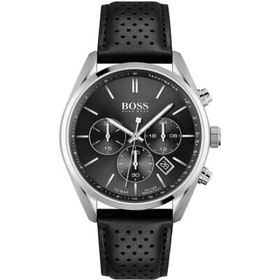 Pre-owned Hugo Boss Mens Wristwatch  Champion 1513816 Chrono Leather Black