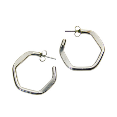 Modern Silver-Tone Hexagon Hoop Earrings Geometric Metal Costume Fashion Jewelry