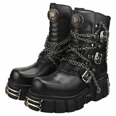 NEW ROCK ROCK STRAPS AND CHAINS UNISEX BLACK STIEFEL PLATTFORM - 44 EU