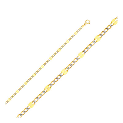 Pre-owned Wellingsale 14k Two Tone Gold Solid 3.7mm Stamp Figaro Pave Chain Necklace