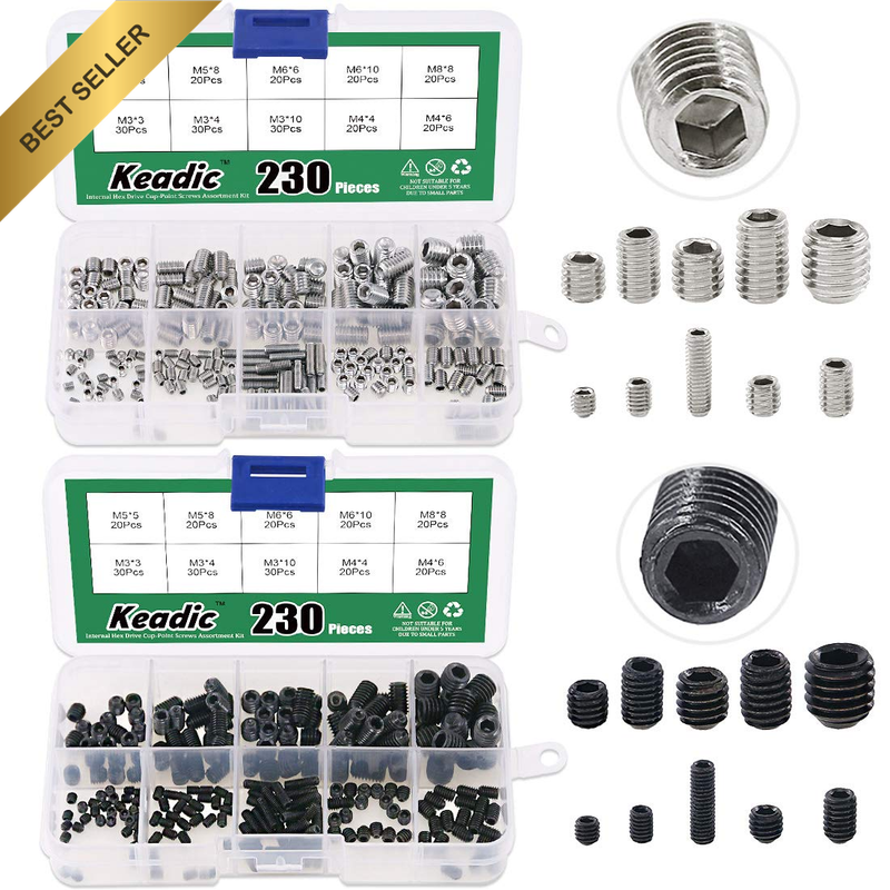 460Pcs 2 Types Internal Hex Drive Cup-Point Screws Assortment Kit with Plastic C