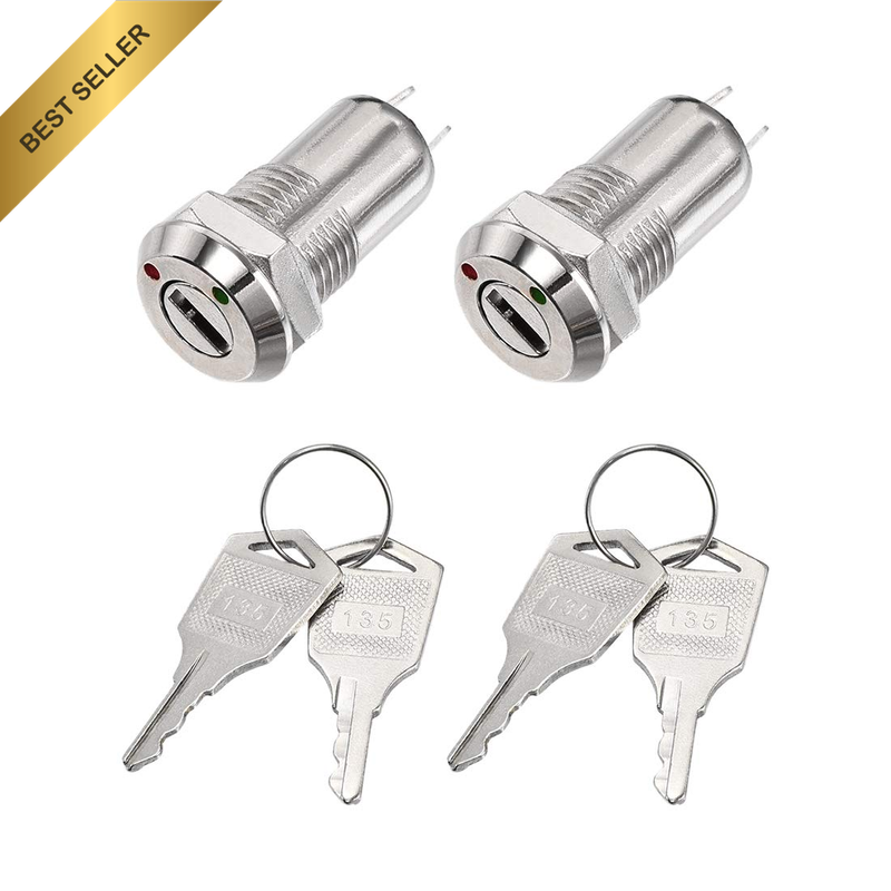 12Mm 2 Positions Key Locking Push Button Switch No-Off Pack of 2Pcs