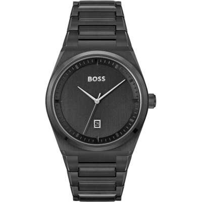 Pre-owned Hugo Boss Mens Wristwatch  Steer 1513994 Stainless Steel Black