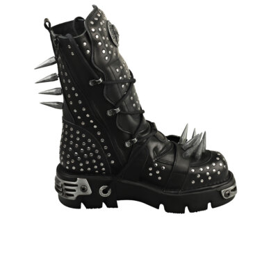 Pre-owned New Rock Rock Boot Metallic M-1535-s1 Unisex Black Silver Platform Boots - 10 Us In Gray
