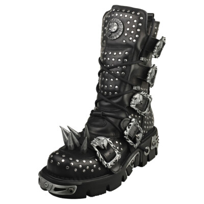 Pre-owned New Rock Rock Boot Metallic M-1535-s1 Unisex Platform Boots In Black Silver - 8.5 Us In Gray