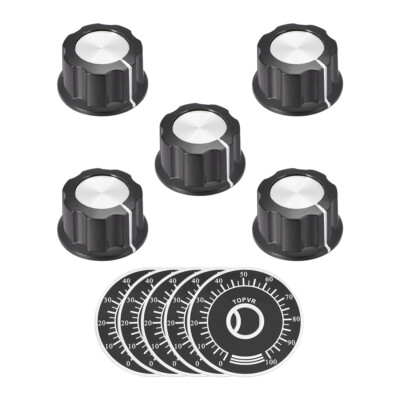 5pcs Potentiometer Rotary Knob 6mm Insert Shaft 40mm 0-100 Dial Face Plate