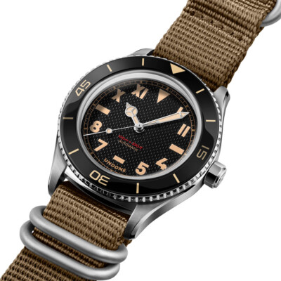 Pre-owned Undone Basecamp Cali Vintage Automatic Steel Black Fabric Green Men's Watch